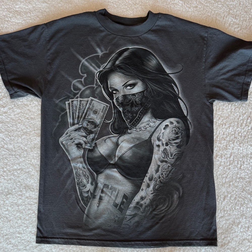 Alstyle Tattoo‎ Pin Up Money Graphic T Shirt Bandana Mask Streetwear Size M